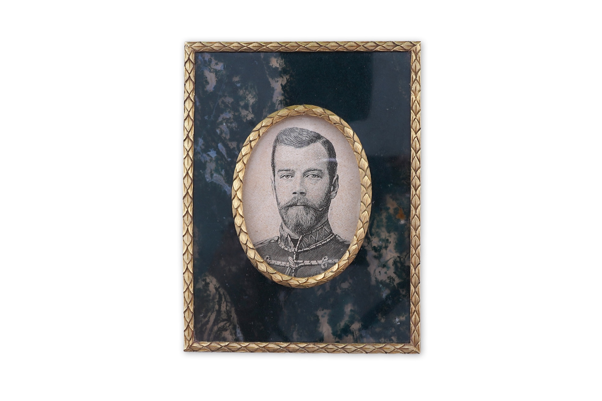 A gold and moss agate photo frame, 20th century